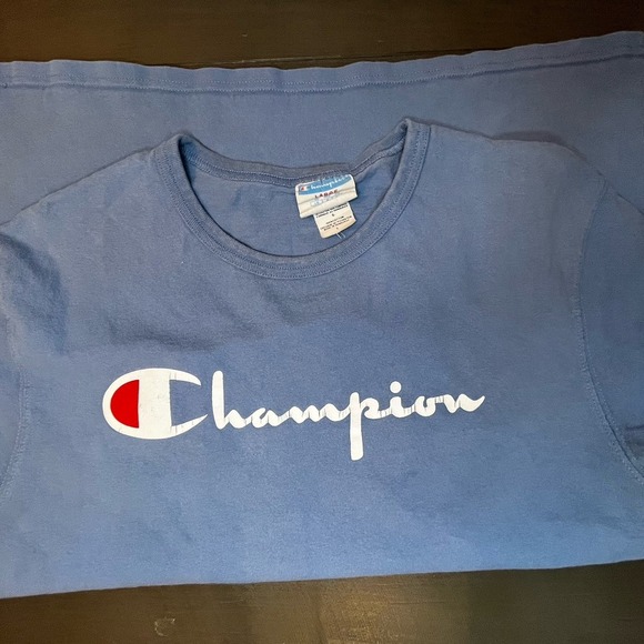 Vintage 90s - Y2K Champion Spellout T-shirt L Blue - Picture 5 of 6